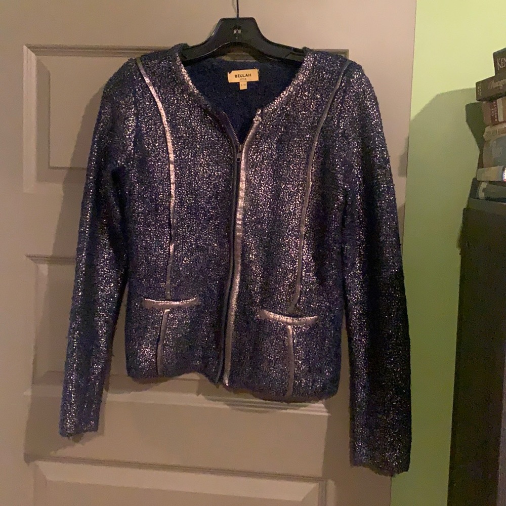 Navy sweater jacket metallic detail